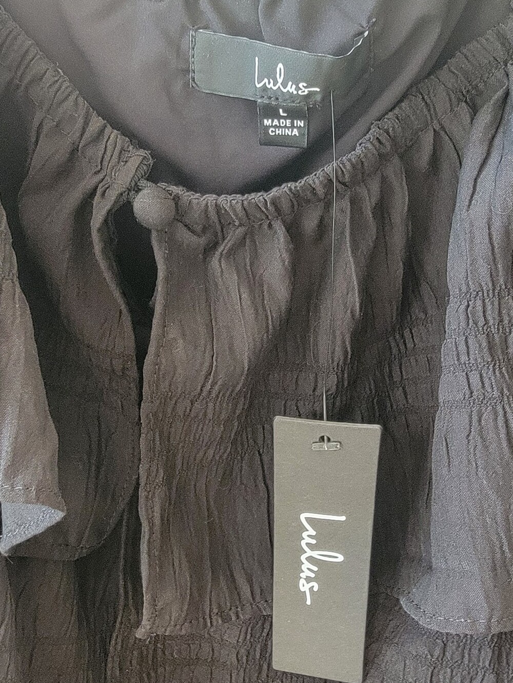 NWT -Lulus Black Tiered Ruffled Long Sleeve Top - Size L - Picture 6 of 6